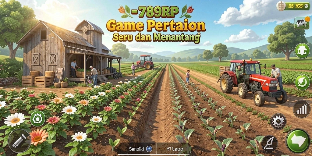 Tangkapan layar menunjukkan gameplay seru 789RP dengan pertanian yang subur.
