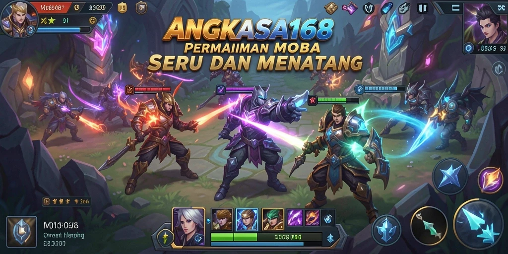 Tampilan gameplay MOBA yang mendebarkan di ANGKASA168.