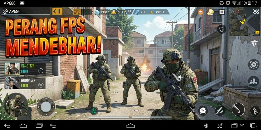 Screenshot AP686 menampilkan aksi menegangkan dalam pertempuran FPS.