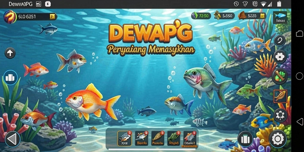 Screenshot gameplay DEWAPG menampilkan momen seru saat menangkap ikan.