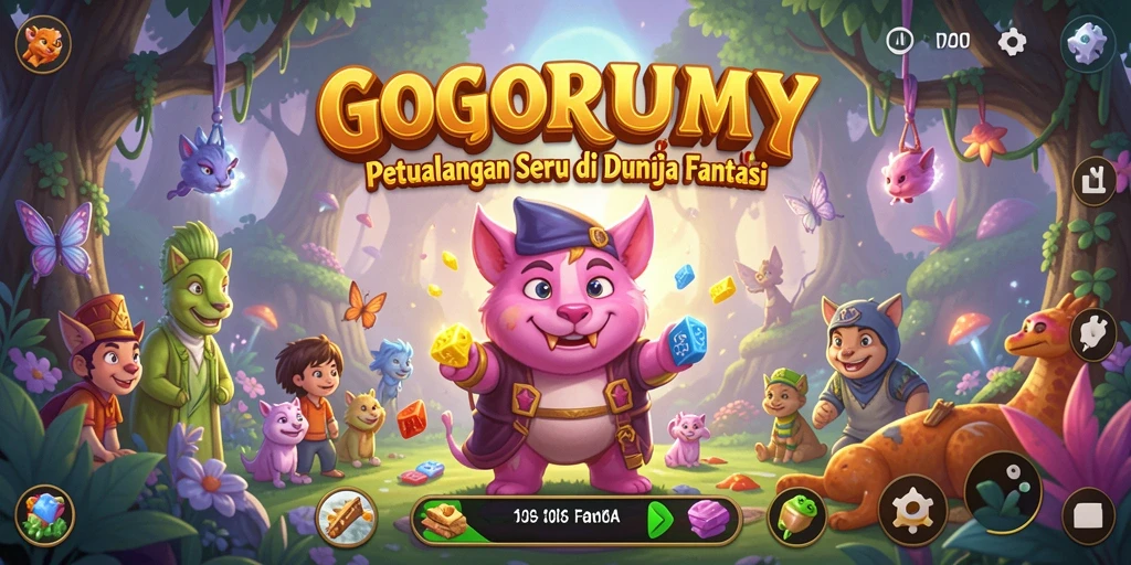 Tangkapan layar utama dari gameplay <strong>GOGORUMMY</strong> menunjukkan petualangan seru di dunia fantasi.