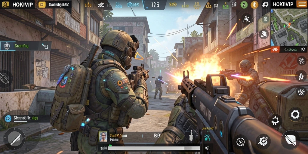 Screenshot gameplay HOKIVIP menunjukkan aksi pertempuran yang intens.