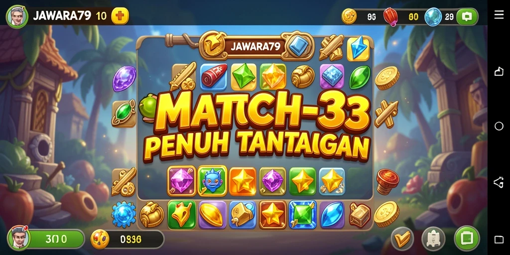 Tangkapan layar gameplay JAWARA79 menampilkan kombinasi elemen seru.