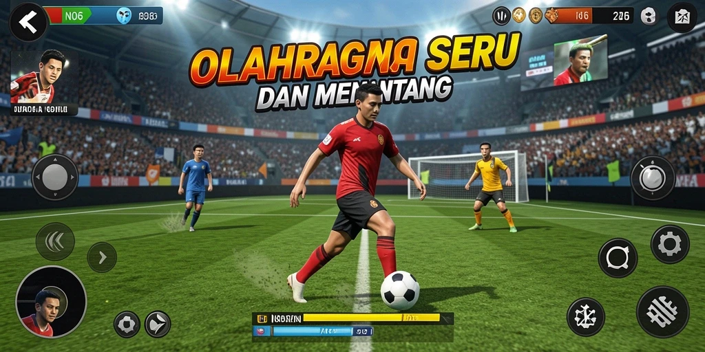Screenshot N06 menunjukkan aksi intensif di lapangan olahraga.