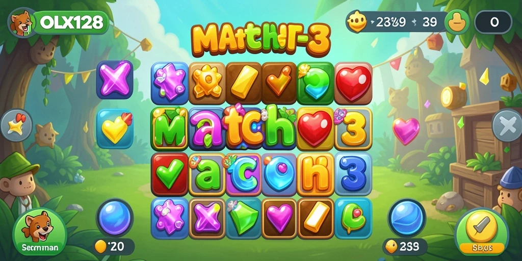Tampilan gameplay seru dan menantang dari OLX128 game Match-3.