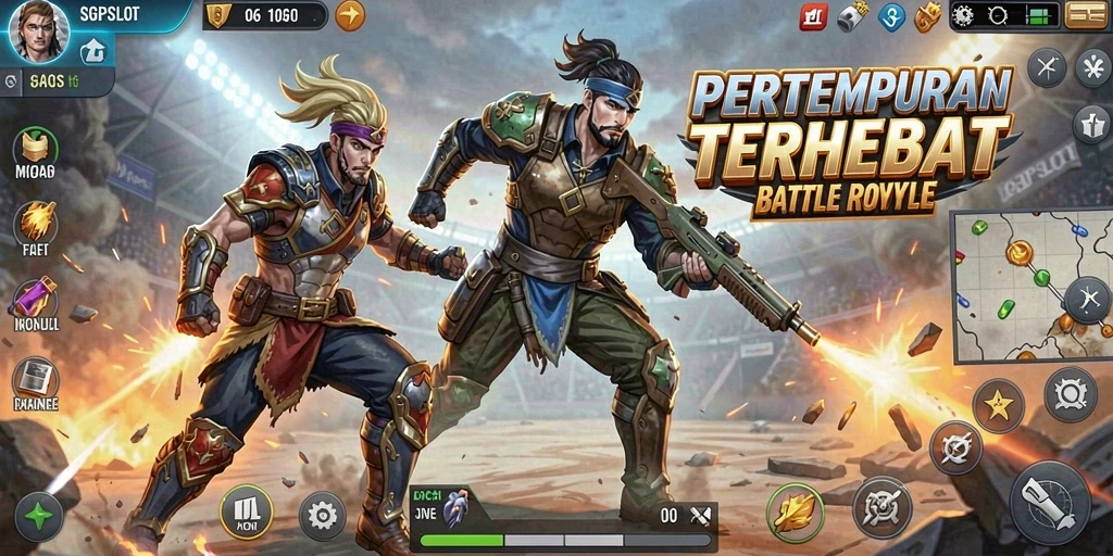 Tangkapan layar gameplay SGPSLOT menampilkan aksi pertempuran yang intens.