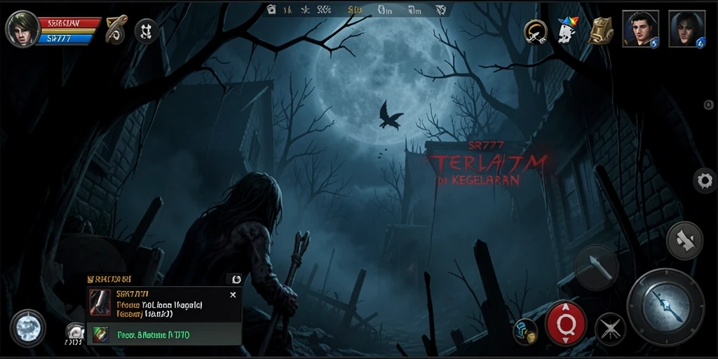 Screenshot gameplay SR777 menunjukkan suasana menegangkan penuh ketakutan.