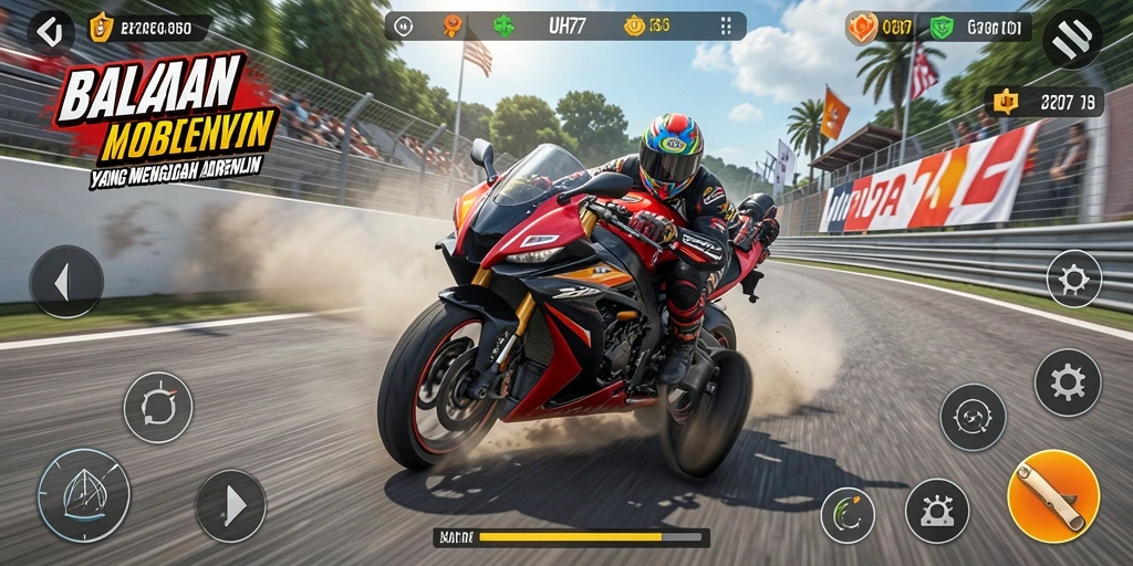 Screenshot UH77 menampilkan momen balapan motor yang mendebarkan.
