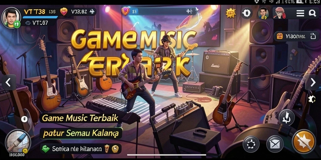 Tampilan gameplay VT38 yang seru dengan berbagai lagu dan tantangan menarik.