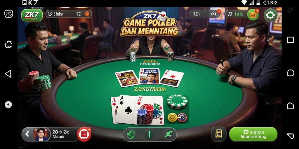 Screenshot ZK7 menampilkan gameplay Poker yang seru dan interaktif.